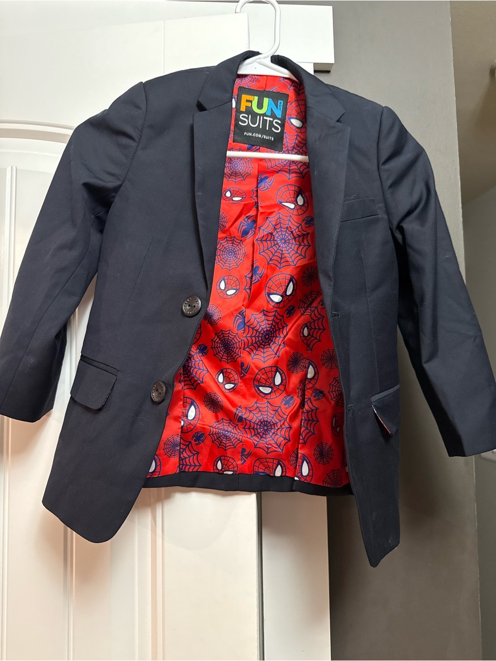 Marvel Boys' Navy Blazer with Red Spider-Man Lining